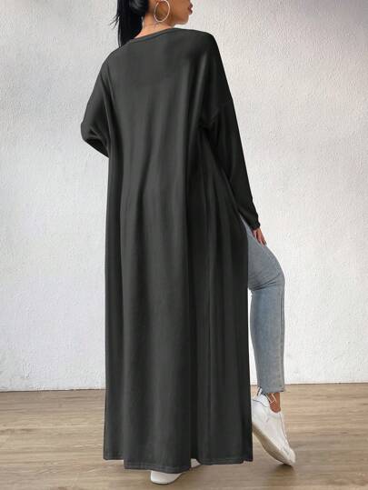 EZwear معطف خط طويل منخفض الاكتاف مفتوح امامي