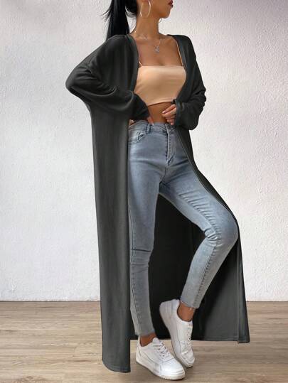 EZwear معطف خط طويل منخفض الاكتاف مفتوح امامي