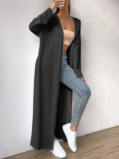 EZwear معطف خط طويل منخفض الاكتاف مفتوح امامي