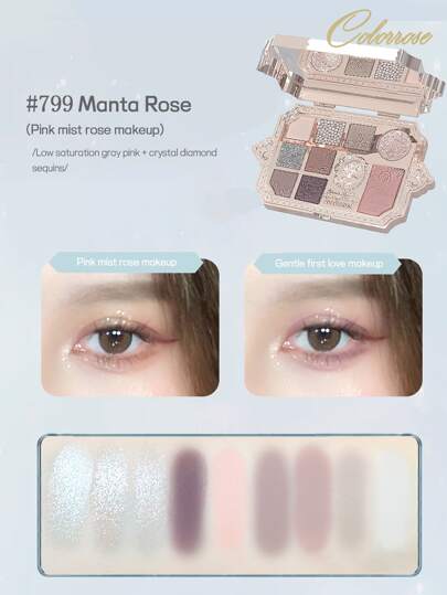 COLORROSE ظلال العيون بودرة حريرية مطفأة، لوحة مكياج متعددة الوظائف، أداء لوني عالي، ظلال عيون مطفأة طويلة الأمد، خفيفة الوزن وناعمة، مع مرآة، بارز، تحديد الوجه وأحمر الخدود