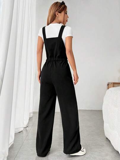EZwear جمبسوت بحمالات موحدة اللون حزام بدون تي شيرت