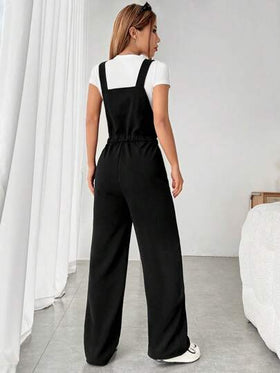 SHEIN EZwear جمبسوت بحمالات موحدة اللون حزام بدون تي شيرت