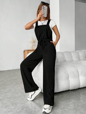 SHEIN EZwear جمبسوت بحمالات موحدة اللون حزام بدون تي شيرت
