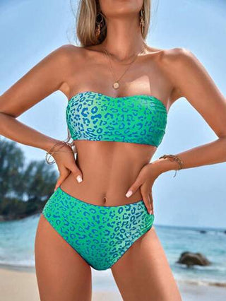 Swim Vcay مجموعة بيكيني (حمالة وسروال عالي الخصر) من نقشة الفهد للشاطئ الصيفي
