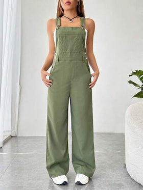 SHEIN EZwear جمبسوت بحمالات موحدة اللون جيب امامي بدون لباس علوي توب