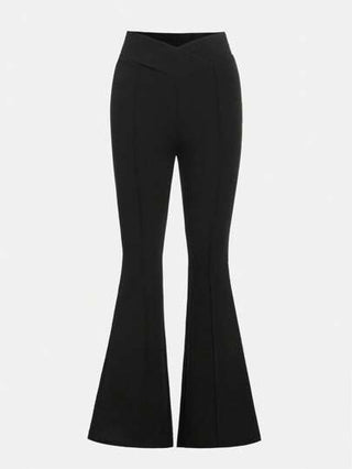 SHEIN Girlism بنطلون مطاطي واسع الساق أنيق بخصر على شكل حرف V لفتاة مراهقة بلون أحادي