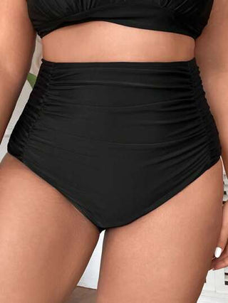 Swim Basics سروال بيكيني تجاعيد خصر عالي مقاس كبير