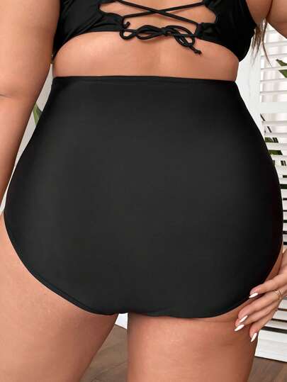 Swim Basics سروال بيكيني تجاعيد خصر عالي مقاس كبير