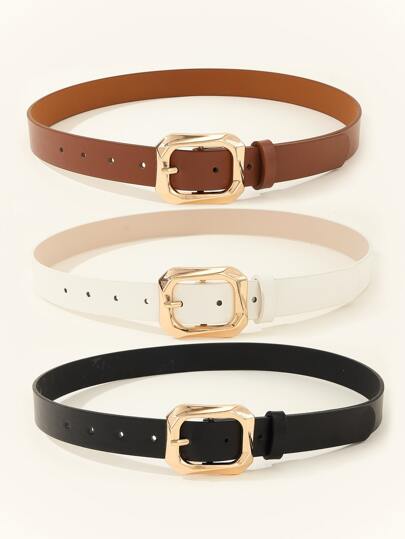Belt buckles 3 أشرطة حزام جلدية مربعة ذهبية اللون للحياة اليومية، أنيقة وعصرية للفساتين والتي شيرتات والبنطلونات الكاجوال للنساء في الصيف والمدرسة والخريف وعيد الهالوين