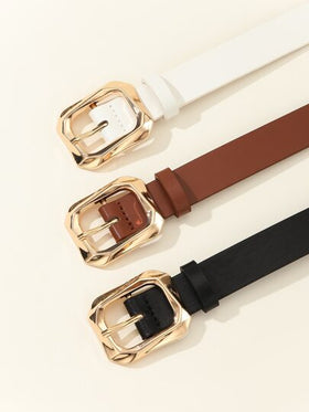 Belt buckles 3 أشرطة حزام جلدية مربعة ذهبية اللون للحياة اليومية، أنيقة وعصرية للفساتين والتي شيرتات والبنطلونات الكاجوال للنساء في الصيف والمدرسة والخريف وعيد الهالوين