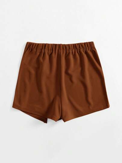 SHEIN Essnce تنورة قصيرة بالمموق الأمامية والخصر المرون