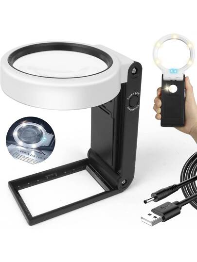 أدوات مكتبية ومدرسية محمول باليد قابلة للطي مكبر مع 6 Led و إطار الدعم , 6X 25X عدسة مكبرة مع UV مصباح , مناسب الى عمل , قراءة , 3 قطع ل بطارية ( لا يحتوي ) أو توصيل في استخدام