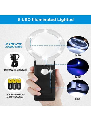 أدوات مكتبية ومدرسية محمول باليد قابلة للطي مكبر مع 6 Led و إطار الدعم , 6X 25X عدسة مكبرة مع UV مصباح , مناسب الى عمل , قراءة , 3 قطع ل بطارية ( لا يحتوي ) أو توصيل في استخدام