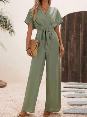 SHEIN LUNE جمبسوت موحدة اللون حزام ساق عريضة بتفاصيل مطوي