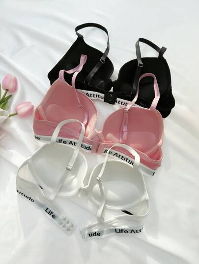 Shein Underwear&Sleepwear Basics حمالة صدر مرفوع شريط عبارة 3 قطع