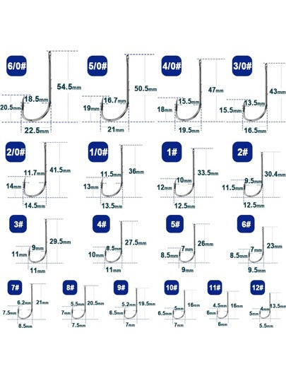 50 عبوة من خطافات صيد السمك من رف الطعم، خطاف الطعم، خطاف الدودة 13.5 مم ~ 54.5 مم، معالجة طرفية من الفولاذ الكربوني العالي القوة العالية ومقاومة التآكل