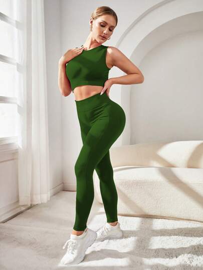 Slayoga طقم رياضي نسائي مرن ومستمر بدون تفاصيل، مجموعة ملابس رياضية نسائية، طقم سروال رياضي نسائي