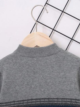 SHEIN كنزة صوف نمط هندسي ألوان متباينة سستة ربع ولد طفل
