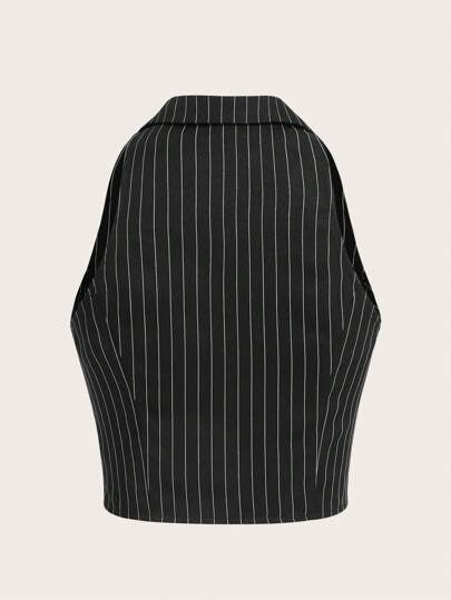 X Antonella  EZwear بليزر صدرية طباعة مخطط أزرار أمامية قصير