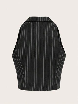 X Antonella  EZwear بليزر صدرية طباعة مخطط أزرار أمامية قصير