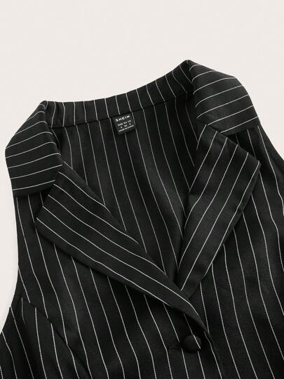 X Antonella  EZwear بليزر صدرية طباعة مخطط أزرار أمامية قصير