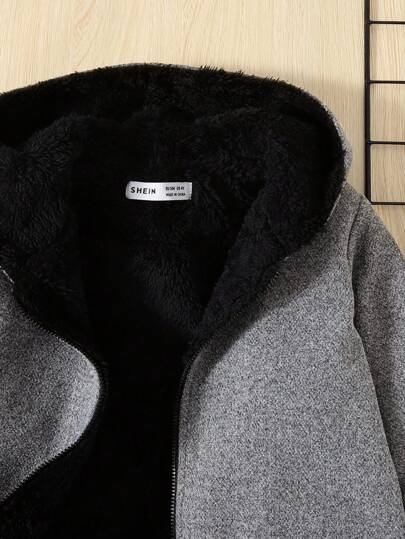 SHEIN معطف شتوي سميك مبطن بالحرارة مع طوق كابوشون للأولاد الصغار، مريح وعملي مناسب للشتاء والخريف