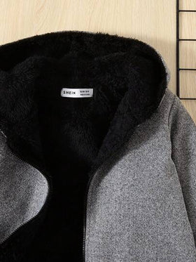 SHEIN معطف شتوي سميك مبطن بالحرارة مع طوق كابوشون للأولاد الصغار، مريح وعملي مناسب للشتاء والخريف