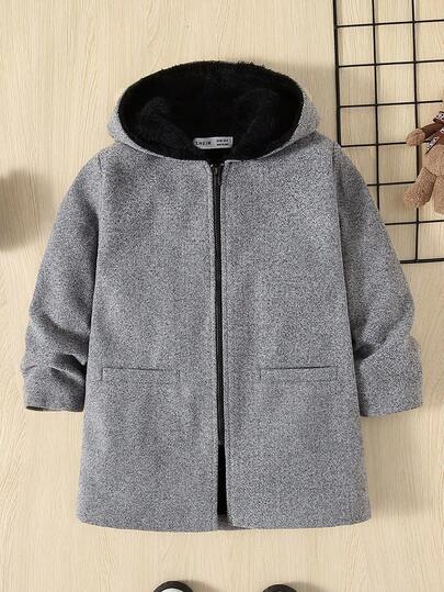 SHEIN معطف شتوي سميك مبطن بالحرارة مع طوق كابوشون للأولاد الصغار، مريح وعملي مناسب للشتاء والخريف