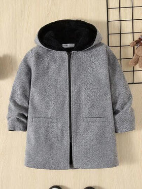 SHEIN معطف شتوي سميك مبطن بالحرارة مع طوق كابوشون للأولاد الصغار، مريح وعملي مناسب للشتاء والخريف