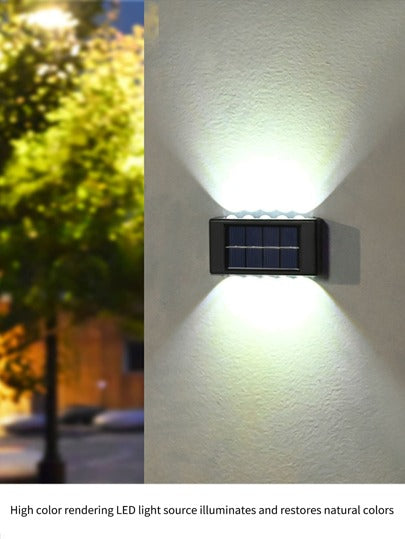 ضوء حائطي يعمل بالطاقة الشمسية 1قطعة/2قطعات مع LED 8/10 ، تصميم قلعة ملكية ، لتنسيق حدائق الفيلا الخارجية ، ديكور جداري مائي لشرفة وفناء ، إضاءة لأعلى وأسفل لديكور الحديقة