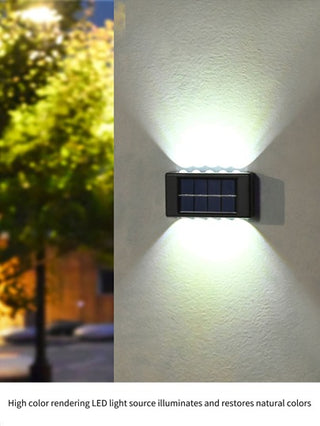 ضوء حائطي يعمل بالطاقة الشمسية 1قطعة/2قطعات مع LED 8/10 ، تصميم قلعة ملكية ، لتنسيق حدائق الفيلا الخارجية ، ديكور جداري مائي لشرفة وفناء ، إضاءة لأعلى وأسفل لديكور الحديقة