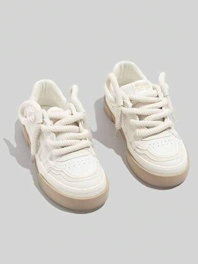 BEIER أحذية كاجوال بيضاء للنساء مزخرفة بالدانتيل لركوب لوح التزلج، أحذية رياضية جلدية عصرية متنوعة الاستخدامات للربيع والخريف