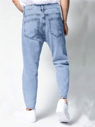 ROMWE MEN Casual سراويل جينز جزرية سوداء قطنية للرجال، مدرسة