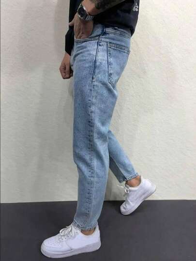 ROMWE MEN Casual سراويل جينز جزرية سوداء قطنية للرجال، مدرسة