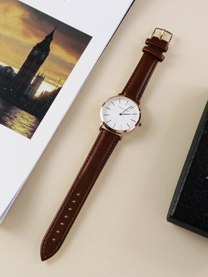 HANNAH MARTIN 1قطعة ساعة يد كاجوال نسائية بسوار جلدي بني بتصميم إسكندنافي، مناسبة للزينة اليومية كهدية للطلاب العائدين إلى المدرسة