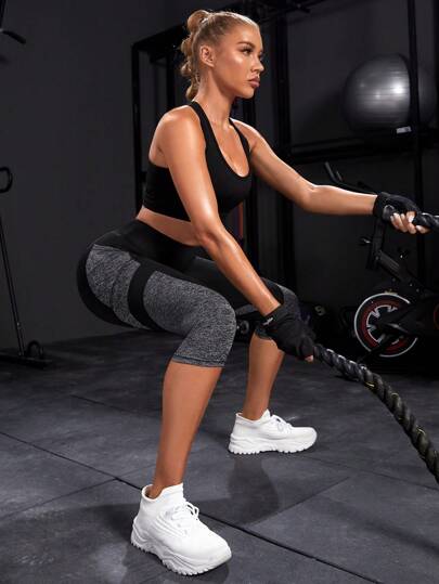 Powerista سروال رياضي للنساء مع جيب للهاتف وخصر واسع بتصميم ألوان متباينة للرياضة واليوغا