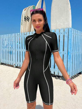 Swim SPRTY ملابس سباحة قطعة واحدة شريط متباين سحاب امامي