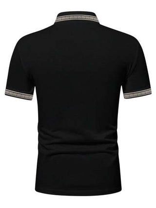 Manfinity Homme قميص بولو كاجوال للرجال مطبوع عليه صورة حصان مع تفاصيل ذات تباين للأزرار، مناسب للعمل هدية للصديق