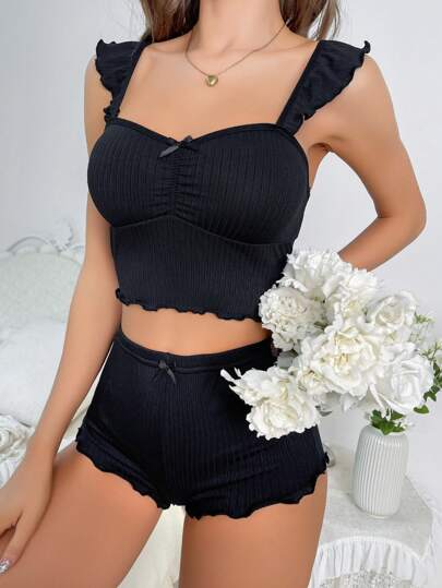 SHEIN طقم بيجامة / بدلة نوم مزين بتطريز فراشة وإكمامات ملفوفة