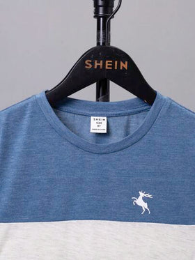 SHEIN تي شيرت تريكو بأسلوب كاجوال مراهق مع طبعة غزالة ولون مجزأ