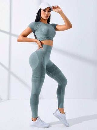 SHEIN Sport Studio طقم ملابس رياضية للنساء من قطعتين ذو لون أحادي عالي المطاطية والامتداد، طقم تمرين رياضي للنساء، تشكيلة جينزات للنساء