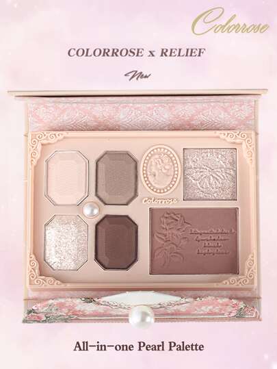 COLORROSE ظلال عيون بلاتة بودرة عاكسة خامدة، لوحة مكياج بألوان مركزة عالية الصبغة، ظلال عيون برّاقة طويلة الاستمرارية، ناعمة، خفيفة، سلسلة، مع مرآة، بالإضافة إلى بودرة تفتيح ونحت وأحمر خدود في لوحة مكياج شاملة كل في واحدة