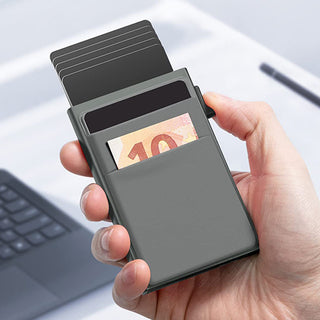 حامل بطاقات رجالي مع حماية RFID، حامل بطاقات ائتمان أوتوماتيكي من سبائك الألومنيوم