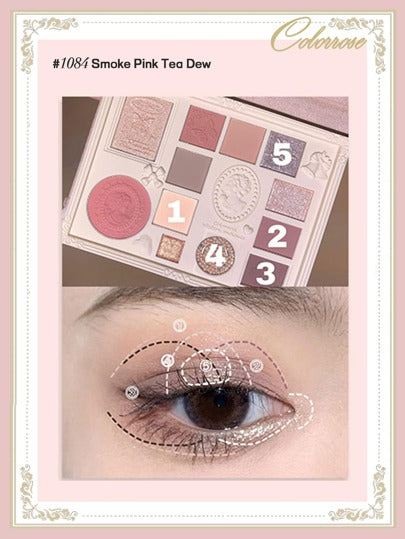 COLORROSE لوحة مكياج مضغوطة بنقوش، ظلال عيون بودرة ماتي لامع، شديدة الصبغة عالية اللمعان وطويلة الاستمرارية، حريرية خفيفة ناعمة، مع مرآة، بالإضافة إلى بودرة إبراز ومُصحَّح ومخدَّر لوحة مكياج كاملة
