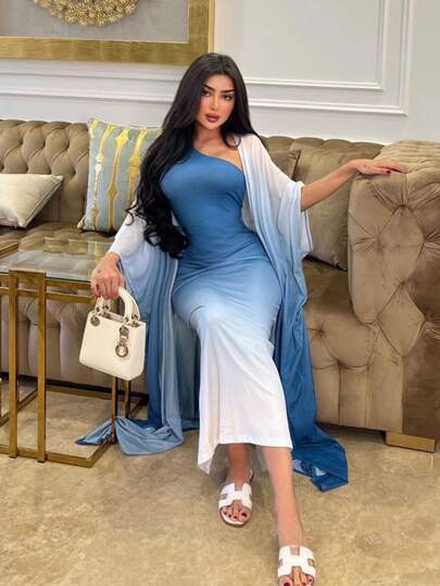 طقم حريمي قطعتين Modelyn فستان سهرة مع معطف ذو معرج على الكتف قطعتان