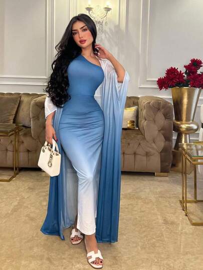 طقم حريمي قطعتين Modelyn فستان سهرة مع معطف ذو معرج على الكتف قطعتان