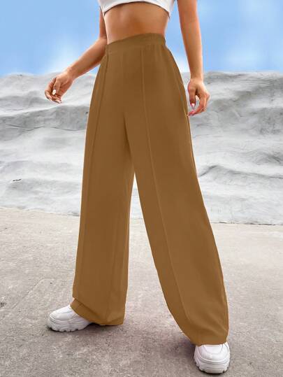 EZwear بنطلون سادة ذو خصر عالي وساق واسعة، ملابس رمضان