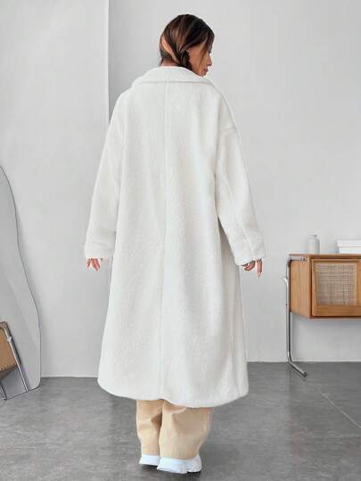 SHEIN EZwear معطف تيدي بياقة منخفضة وكتف منخفض للخريف/الشتاء