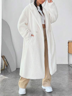SHEIN EZwear معطف تيدي بياقة منخفضة وكتف منخفض للخريف/الشتاء