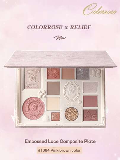 COLORROSE لوحة مكياج مضغوطة بنقوش، ظلال عيون بودرة ماتي لامع، شديدة الصبغة عالية اللمعان وطويلة الاستمرارية، حريرية خفيفة ناعمة، مع مرآة، بالإضافة إلى بودرة إبراز ومُصحَّح ومخدَّر لوحة مكياج كاملة